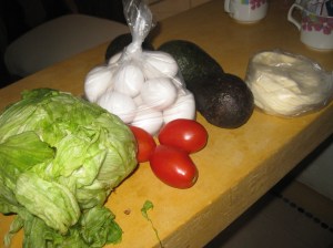Mexican still life/ eggs in a bag with fruit