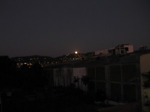Setting moon 1 27 13 over hills of Zihuatanejo
