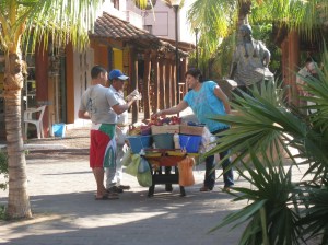 Fruit vendor making a sale