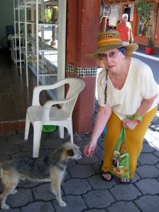 Scruffy getting breakfast of left over steak