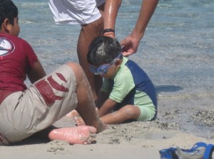 Tres Hermanos with goggles