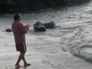 Fisherman using a hand line