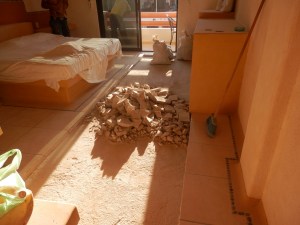 Our room after pulling tiles and grout