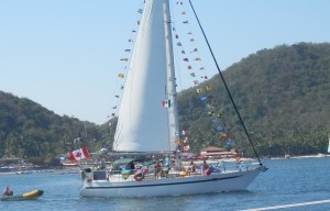 Sail boat decked out for the parade