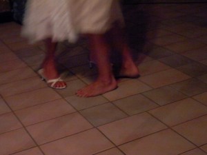 Usually it is the ladies that take off their shoes to dance
