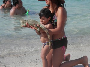 Little guy getting his picture taken with Iguana
