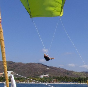 Faye riding the spinnaker 